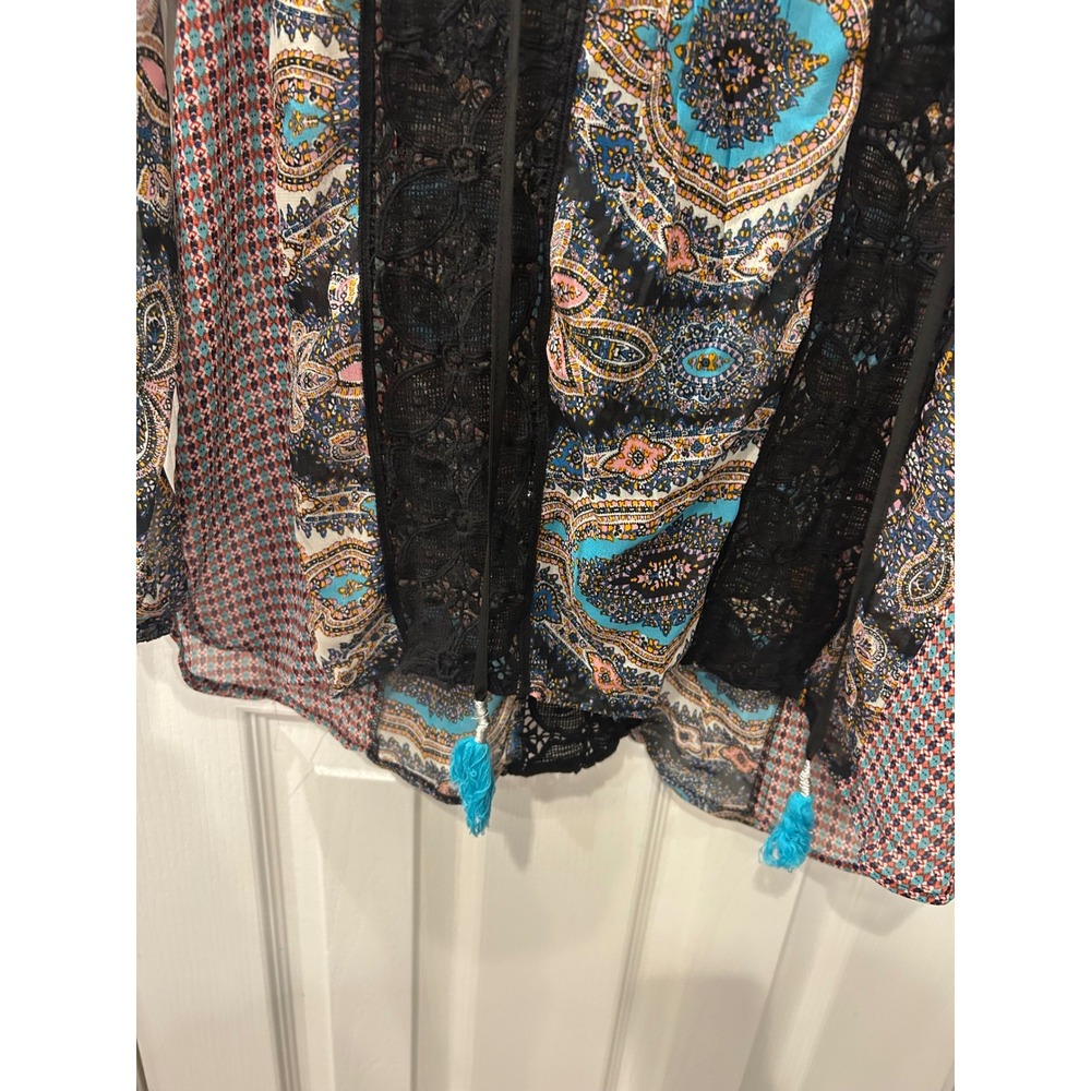 Meadow Rue Blouse Multicolor‎ Paisley Crochet Lace Tassel Anthropologie Boho Top - Picture 8 of 8